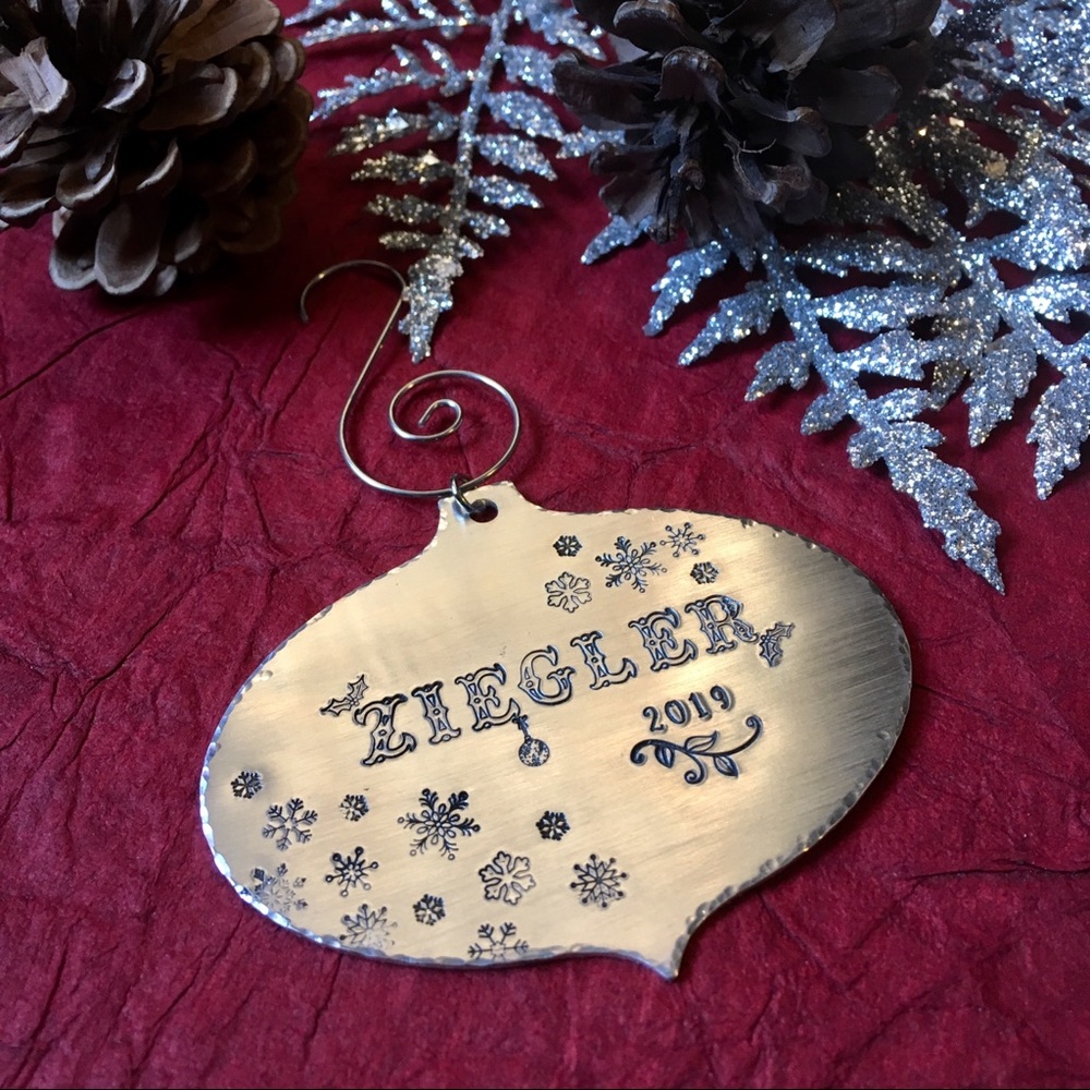Custom Hand Stamped Metal Holiday Tree Ornament